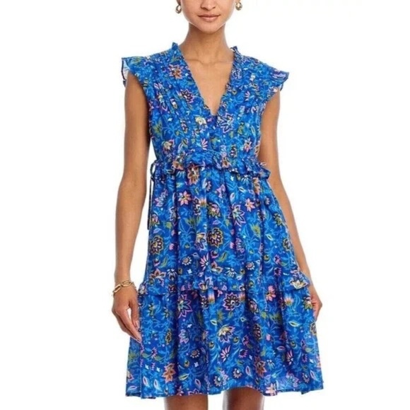 Banjanan Mini Chandra Dress in Azure Blue Floral 1708 - Picture 1 of 13